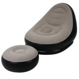 Fotoliu gonflabil, cu suport pentru picioare, pentru exterior si interior, din PVC, dimensiuni 125 x 100cm, negru/gri