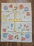 Ștergar Vintage de Paște &ndash; &bdquo;Christos a &Icirc;nviat&rdquo;, Pictat Manual (62x80 cm)