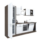 Mobilă de bucătărie Yorki 280, corp din stejar Yorki, față alb satinat, element cuptor inferior, frigider congelator inferior