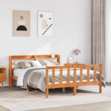 VidaXL Cadru de pat cu tăblie, maro ceruit, 140x190 cm, lemn masiv pin