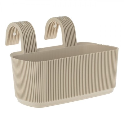 Jardinieră Balcon, Bej, Plastic, Dungi Reliefate, Capacitate 3.2L foto