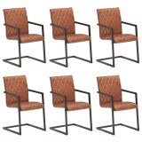 vidaXL Scaune de bucătărie cantilever, 6 buc., maro, piele naturală