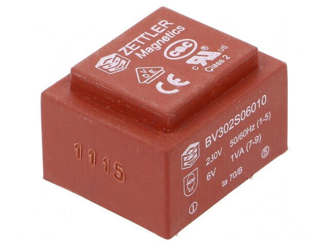Transformator &icirc;ncapsulat 1VA 230V AC 6V 166mA PCB