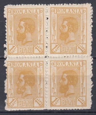 ROMANIA 1911 LP 68 REGELE CAROL I SPIC DE GRAU BLOC DE 4 TIMBRE MNH foto
