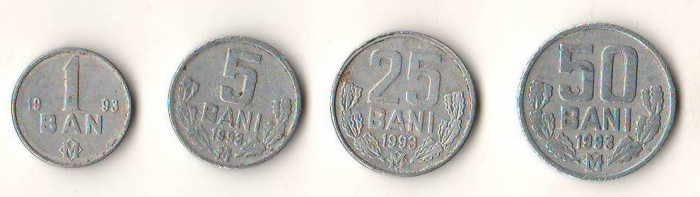SV * Moldova 1 BAN 5 - 25 - 50 BANI 1993 PRIMELE MONEDE POST URSS