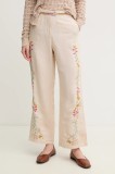 Hoss Intropia pantaloni din in femei, culoarea bej, drept, high waist, 6549027
