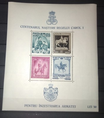 TIMBRE ROMANIA LP 133 1939 CENTENARUL NASTERII REGELUI CAROL I COLITA MNH DANTELATA foto