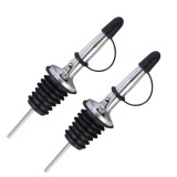Cumpara ieftin Set 2 picuratoare din inox cu capac negru 10.5 cm, diametru 2.5 cm, dozatoare profesionale cu garnitura din silicon pentru sticle