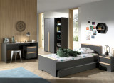 Cumpara ieftin Set Mobila dormitor din lemn de fag si pal, pentru copii 7 piese London Antracit / Natural, 200 x 90 cm
