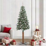 VidaXL Brad de Crăciun subțire cu 300 LED Verde și alb 210 cm 3394914