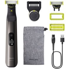 Aparat de tuns parul de pe fata si corp, Philips OneBlade Pro QP6552/15, Acumulator, Autonomie 120 min., Lungime 0, 4-10 mm, Crom