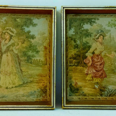 Set de 2 superbe tapiserii antice model Fragonard