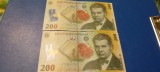 2 Bancnote 200 Lei UNC 2025 Lucian Blaga Serii Consecutive
