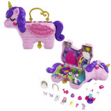 Set de joaca cu 2 papusi si 20 accesorii, Polly Pocket, Pinata Party Unicorn