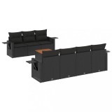 Set mobilier de gradina cu perne, 8 piese, negru, poliratan