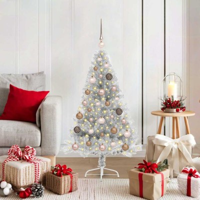 vidaXL Pom de Crăciun artificial pre-iluminat Argintiu 120 cm PET 3397178 foto