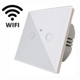 Intrerupator dublu, comutator alb simplu TOUCH - actionare prin atingere plus comunicatie Wifi