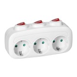 Adaptor 3 prize VIRONE ES-3 GS cu &icirc;ntrerupătoare individuale și protecție, alb