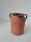 Vas ceramic tip borcan, din lut ars si smaltuit doar pe interior, cu aspect rustic deosebit, 14cm inaltime
