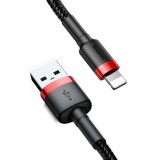 Cablu USB la Lightning, 2.4A, 480Mbps, 0.5m - Baseus Cafule (CALKLF-A19) - Red / Black