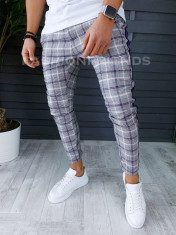 Pantaloni barbati mov in carouri smart casual ZR P18038 foto