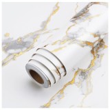 Cumpara ieftin Tapet 3D autoadeziv, tip marmura, waterproof, adeziv puternic, usor de montat, pentru blaturi de bucatarie, mobilier, alb