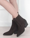 Botine Piele Naturala Intoarsa Tip Ciocate Maro Ciocolatiu Model 6350A 117 Toc 6cm