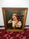 Cumpara ieftin Alexandru Bănulescu (1864-1923) &quot;Fetiță cu părul bălai&quot;, ulei/panza, 68x56 cm, Portrete, Impresionism