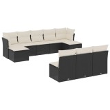 Cumpara ieftin Set canapele de gradina cu perne, 10 piese, negru, poliratan