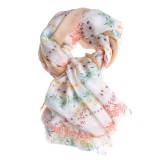 Esarfa taupe din vascoza cu flori multicolore