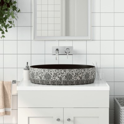 vidaXL Lavoar de blat negru și albastru 56,5x36,5x13,5cm ceramică oval foto