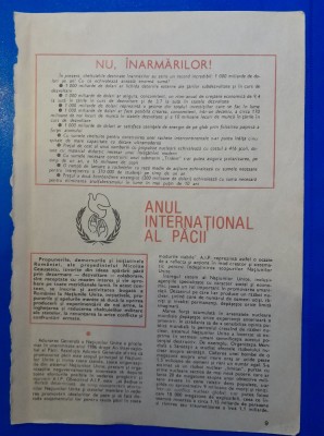 1987, Reclamă propagandă comunism NU, INARMARILOR! comunism 24x16 cm pace foto