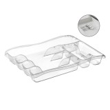 Organizator tacamuri si ustensile de bucatarie 6 compartimente pentru sertar Koken, suport pentru cutite 38.5x29x5cm, Plastic/Transparent