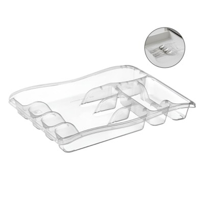 Organizator tacamuri si ustensile de bucatarie 6 compartimente pentru sertar Koken, suport pentru cutite 38.5x29x5cm, Plastic/Transparent foto