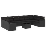 Cumpara ieftin Set canapele de gradina cu perne, 11 piese, negru, poliratan