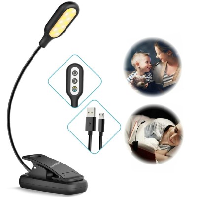 Lampa pentru citit, JustZEN clema de prindere pe carte, 14 led-uri, 5 moduri de iluminare, 4 nivele de iluminare, incarcare USB, reglabila 360 grade foto