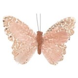 Fluture Decorativ pentru Perdele cu Paiete, 15 cm, Roz și Bej, CMCLASS