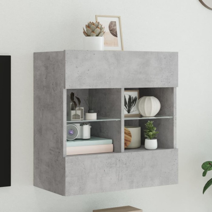 Comodă TV de perete cu lumini LED, gri beton, 58,5x30x60,5 cm
