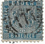 Germany Baden 1862 Coat of arms 6 Kr Mi.14a used AM.577, Stampilat