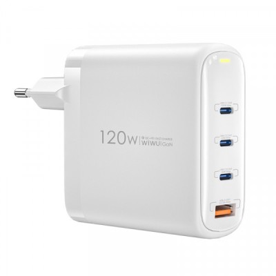 Incarcator Retea WiWu Wi-U020, 120W, 3A, 1 x USB-A - 3 x USB-C, Alb foto
