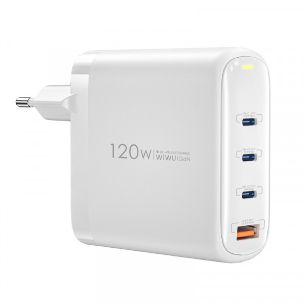 Incarcator Retea WiWu Wi-U020, 120W, 3A, 1 x USB-A - 3 x USB-C, Alb