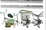 Set pescuit 2 lansete de 3.9m cu 2 mulinete de 6000 cu baitrunner si accesorii