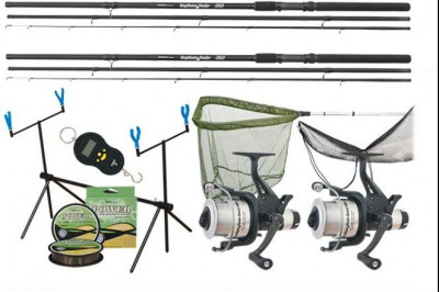 set pescuit 2 lansete de 3.9m cu 2 mulinete de 6000 cu baitrunner si accesorii foto