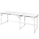 Masă Camping Aluminiu Reglabilă vidaXL 180x60 cm Albă - Pliabilă, Portabilă, Picnic, Terasa