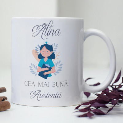 Cană personalizată &amp;quot;Cea mai bună asistentă&amp;quot; Galben interior foto