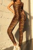 Salopeta Dama Animal Print Tigru, Elastica, Decupaje Spate. Casual, Fara Maneci. Marimi: S, M, L, XL