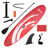 Outsunny Paddleboard Gonflabil cu Pagaie din Aluminiu Ajustabilă, Ușor de Transportat, 300x76x15cm, Roșu și Alb | Aosom Romania