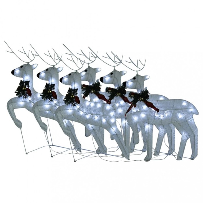 Reni de Craciun, 6 buc., alb, 120 LED-uri
