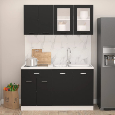 vidaXL Set dulapuri de bucătărie, 4 piese, negru, lemn prelucrat foto