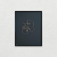 Iubire, tablou din fir continuu de sarma placata cu aur, 31×41 cm